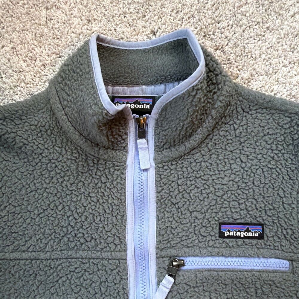 Patagonia Women’s Small Retro Pile Fleece Jacket Full Zip Green Lilac Small